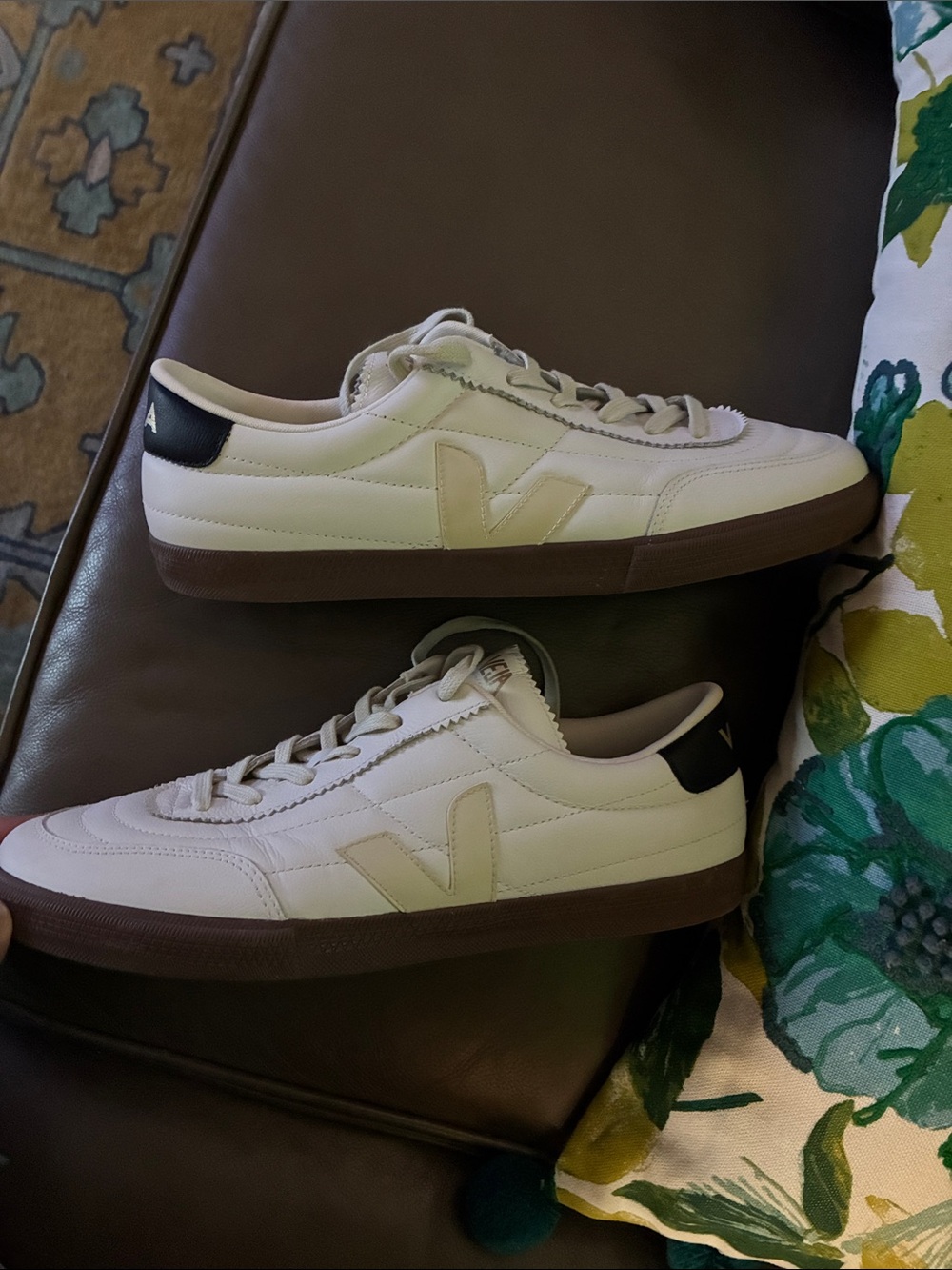 Veja Men's White Sneakers with Brown Gum Sole and Black Heel Tab